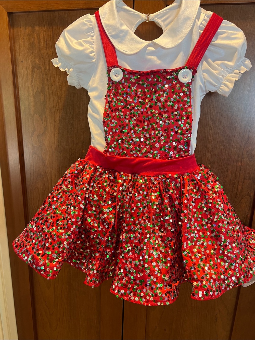 Weissman Holiday Red and White Sequin Suspender Skirt Costume